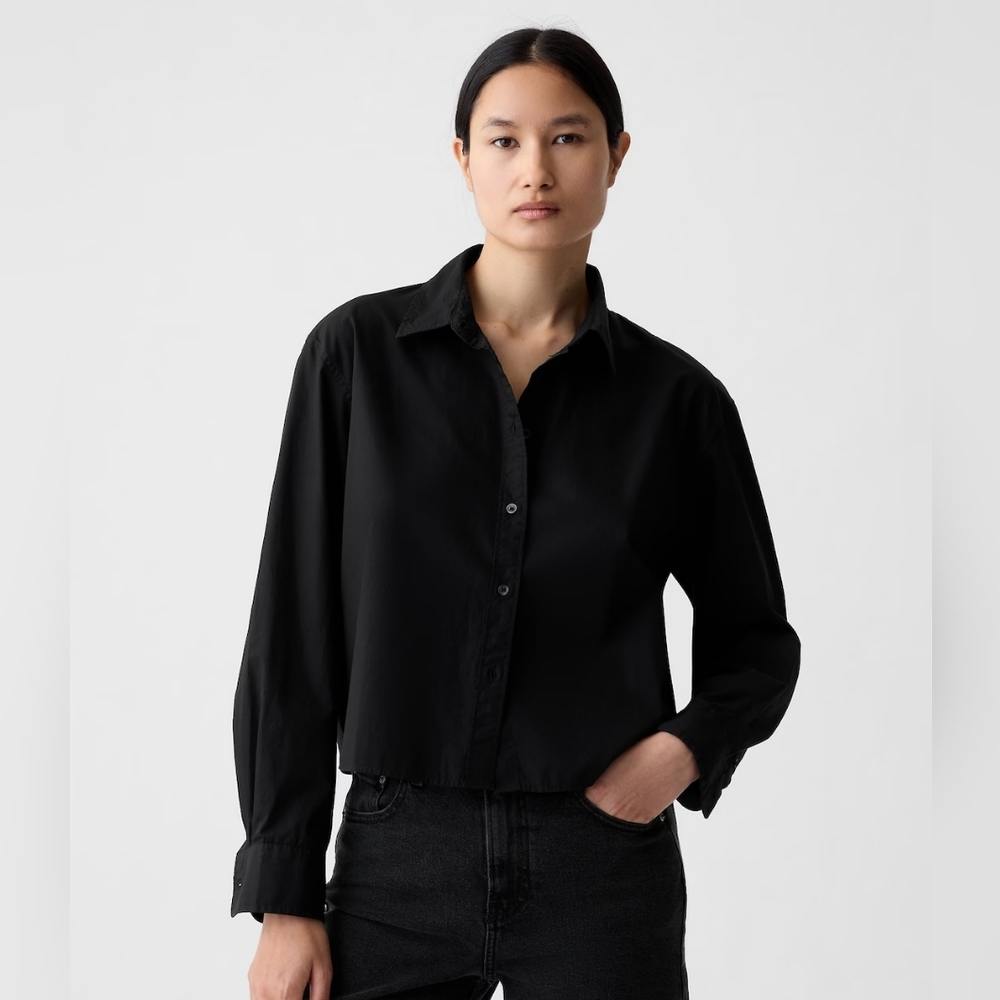 NWT Gap cotton cropped button up shirt black size large tall